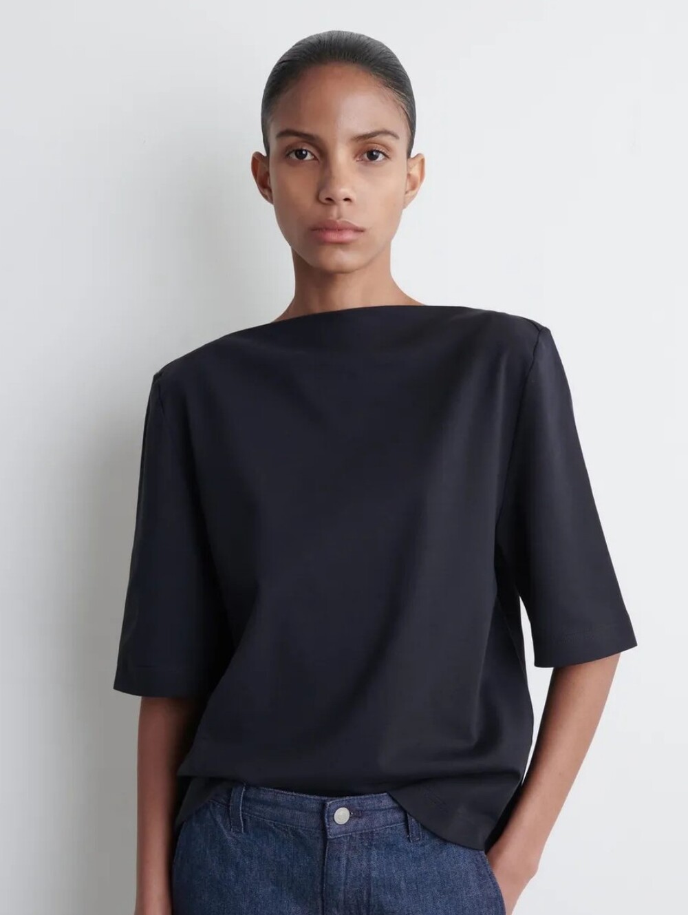 COS Boatneck Cotton T-shirt In Black